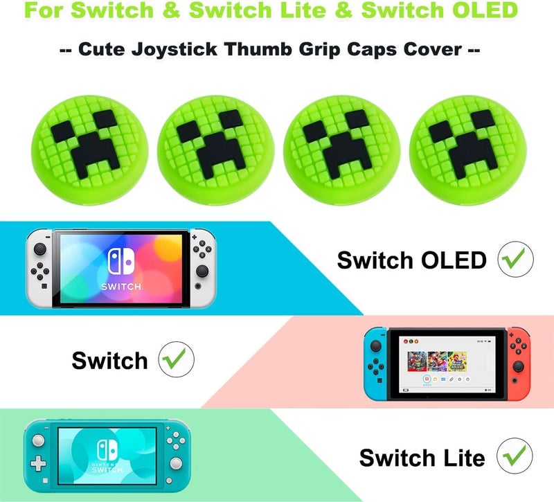 Sunmike Thumb Grips Caps for Nintendo Switch 1/ OLED/Lite, 4 Pcs Silicone Thumb Grip Caps for Nintendo Switch Joystick Cover Cute Accessories Joy con Thumb Grips - Green - Image 2